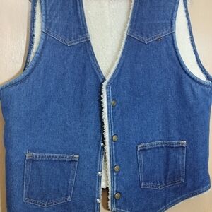 Blue Denim Vest with White Sherpa Lining Key Brand Vintage